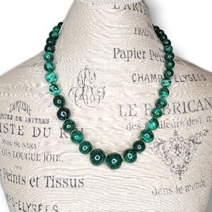 Green Malachite Graduated Beaded Vintage Necklace - OS